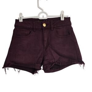 Women's American Eagle Hi-Rise Shortie Maroon Denim Cutoff Jean Shorts | Size 0